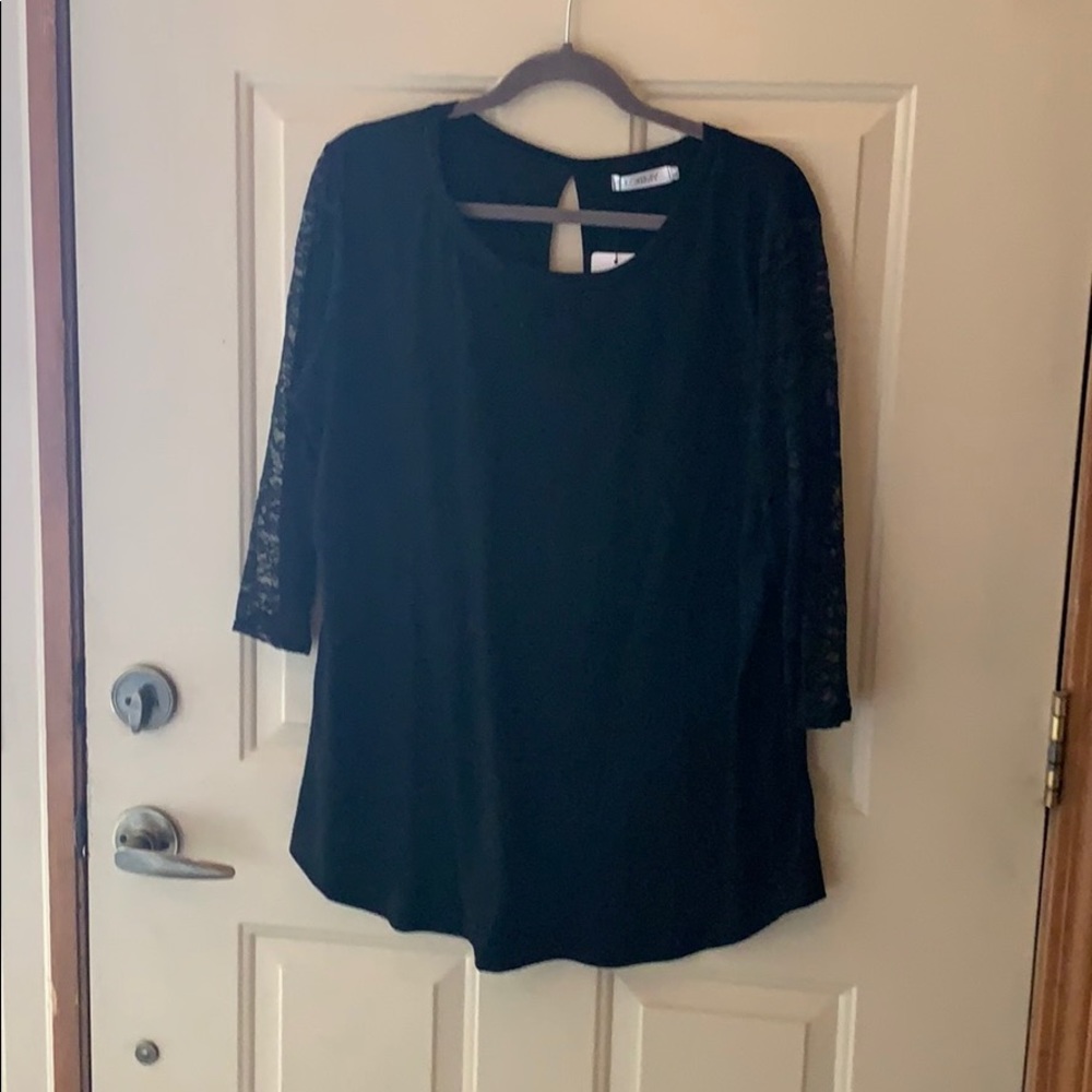 Knit top with lace sleeves
